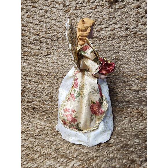 Beautiful Christmas Angel Tree Topper Gold Wings & Floral Gown Playing Harp 13" - Picture 3 of 10